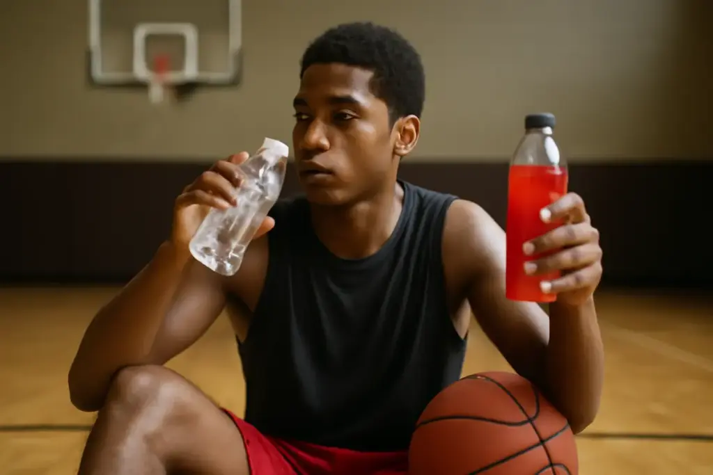Acqua o bevande sportive dopo il basket: cosa funziona meglio per reidratarsi