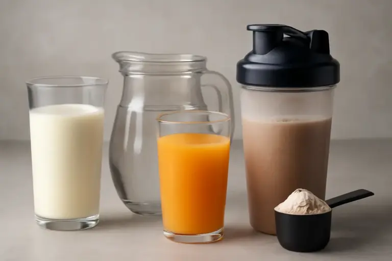 Latte, acqua o succo di frutta per lo shake proteico: la base che cambia tutto