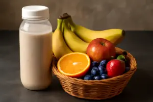 Shake proteico con frutta fresca nel basket: i frutti che potenziano l’assorbimento