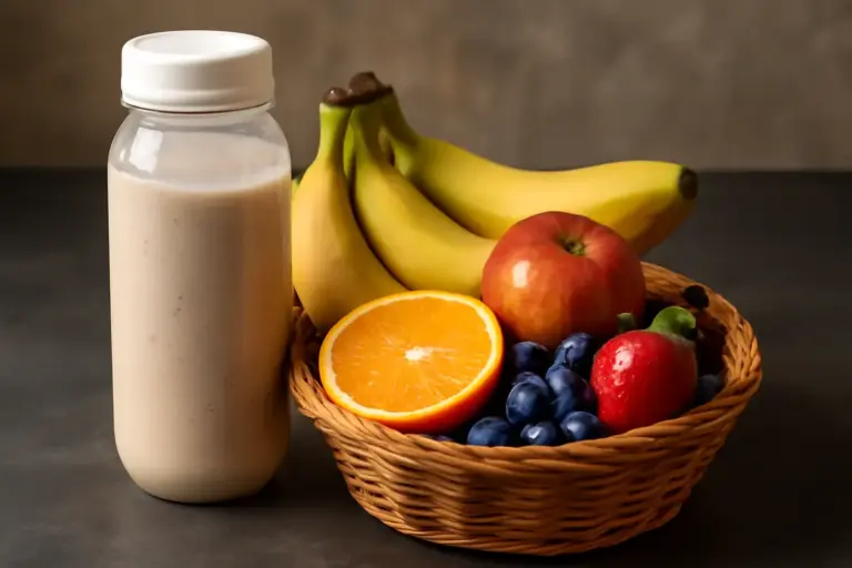 Shake proteico con frutta fresca nel basket: i frutti che potenziano l’assorbimento